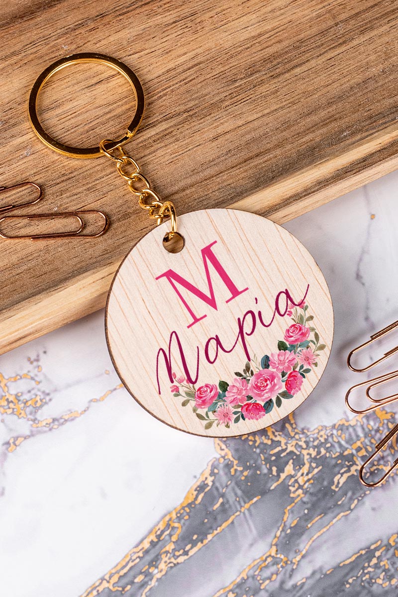 Προσωποποιημένο Μπρελόκ Παιδικό Ξύλινο με Όνομα, Roses