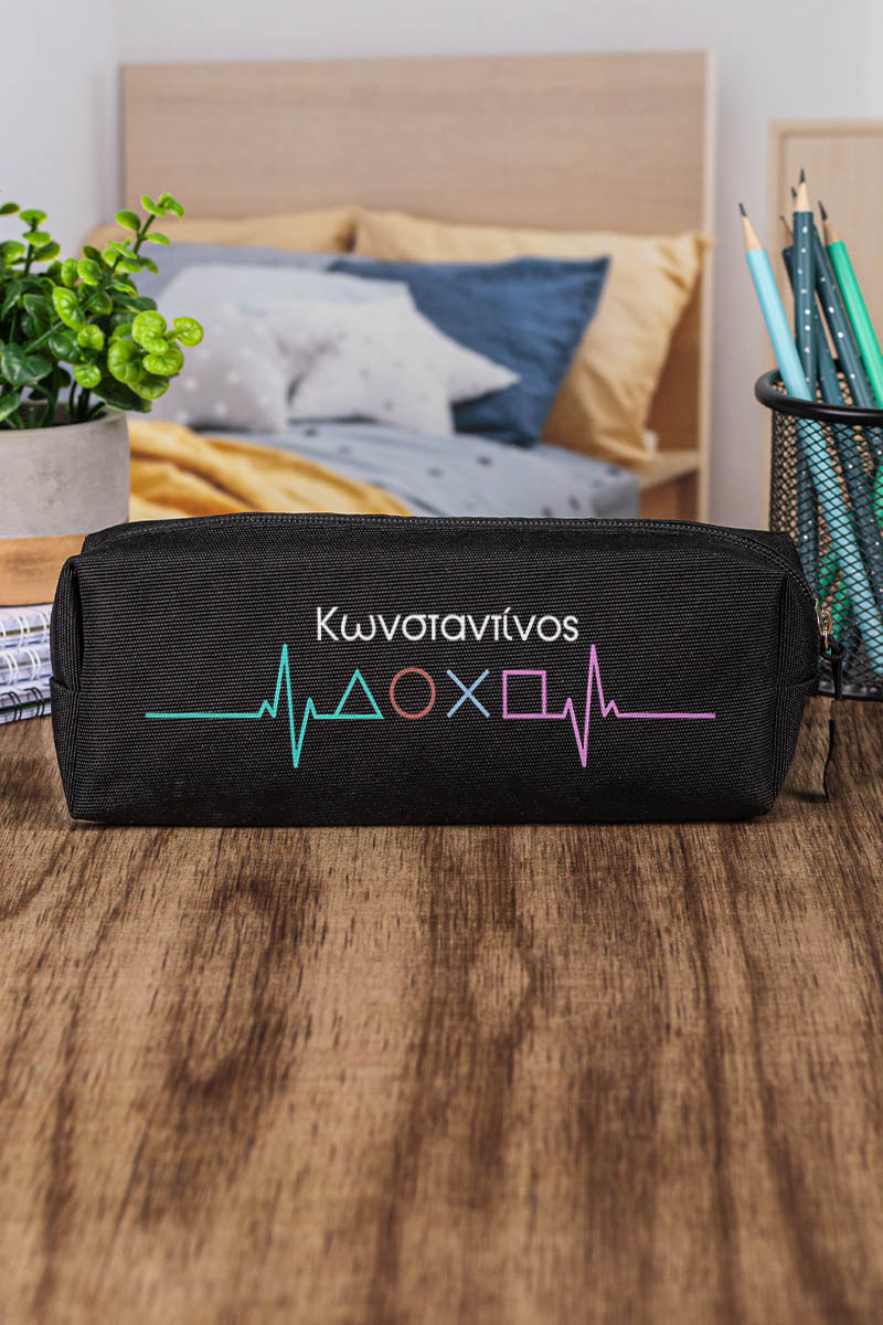 Σχολική Κασετίνα με Όνομα, σε Μαύρο Χρώμα & Σχέδιο Play