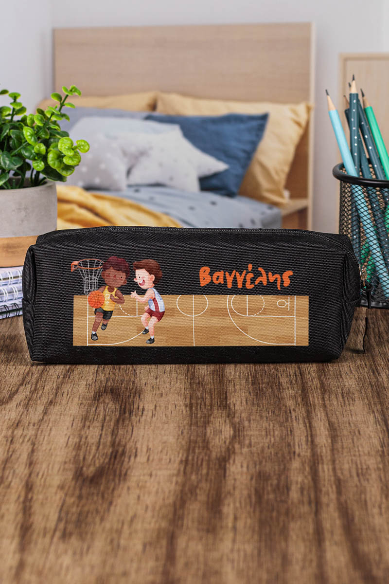 Σχολική Κασετίνα με Όνομα, σε Μαύρο Χρώμα & Σχέδιο Τρίπλα