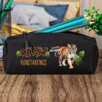 Σχολική Κασετίνα με Όνομα, σε Μαύρο Χρώμα & Σχέδιο Τίγρης