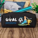 Σχολική Κασετίνα με Όνομα, σε Μαύρο Χρώμα & Σχέδιο Γκολ