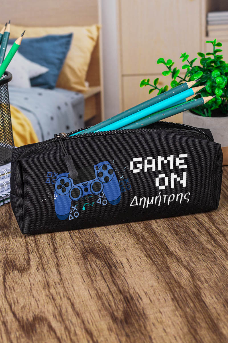 Σχολική Κασετίνα με Όνομα, σε Μαύρο Χρώμα & Σχέδιο Game On