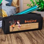 Σχολική Κασετίνα με Όνομα, σε Μαύρο Χρώμα & Σχέδιο Τρίπλα