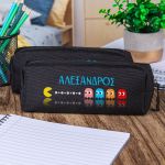 Σχολική Κασετίνα με Όνομα, σε Μαύρο Χρώμα & Σχέδιο Πακμαν