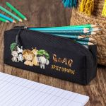 Σχολική Κασετίνα με Όνομα, σε Μαύρο Χρώμα & Σχέδιο Ζούγκλα