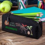 Σχολική Κασετίνα με Όνομα, σε Μαύρο Χρώμα & Σχέδιο Dino