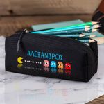 Σχολική Κασετίνα με Όνομα, σε Μαύρο Χρώμα & Σχέδιο Πακμαν