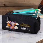 Σχολική Κασετίνα με Όνομα, σε Μαύρο Χρώμα & Σχέδιο Δράκος