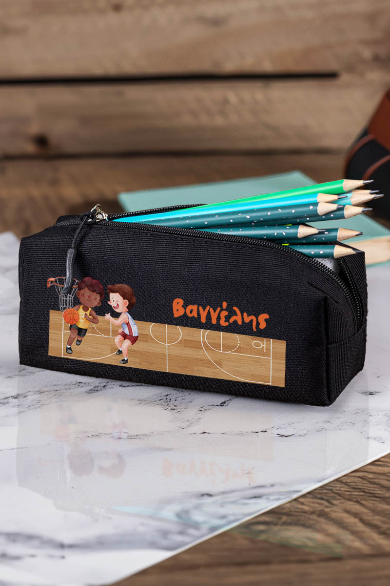 Σχολική Κασετίνα με Όνομα, σε Μαύρο Χρώμα & Σχέδιο Τρίπλα