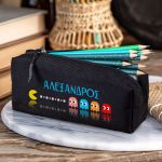 Σχολική Κασετίνα με Όνομα, σε Μαύρο Χρώμα & Σχέδιο Πακμαν
