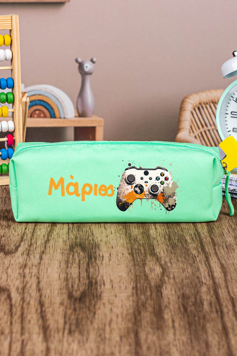 Σχολική Κασετίνα με Όνομα, σε Πετρόλ Χρώμα & Σχέδιο Game X