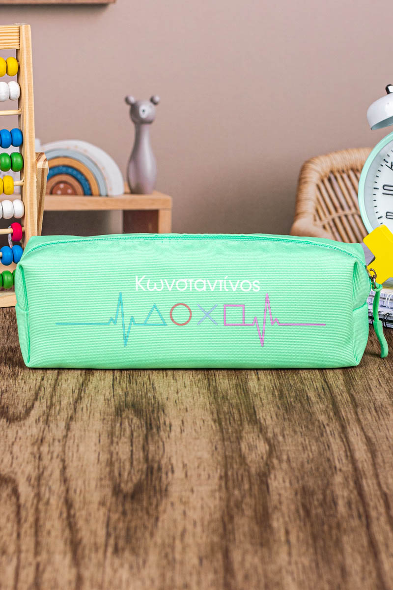 Σχολική Κασετίνα με Όνομα, σε Πετρόλ Χρώμα & Σχέδιο Play