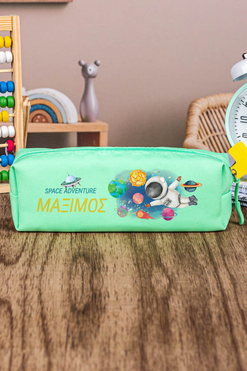 Σχολική Κασετίνα με Όνομα, σε Πετρόλ Χρώμα & Σχέδιο Astronaut