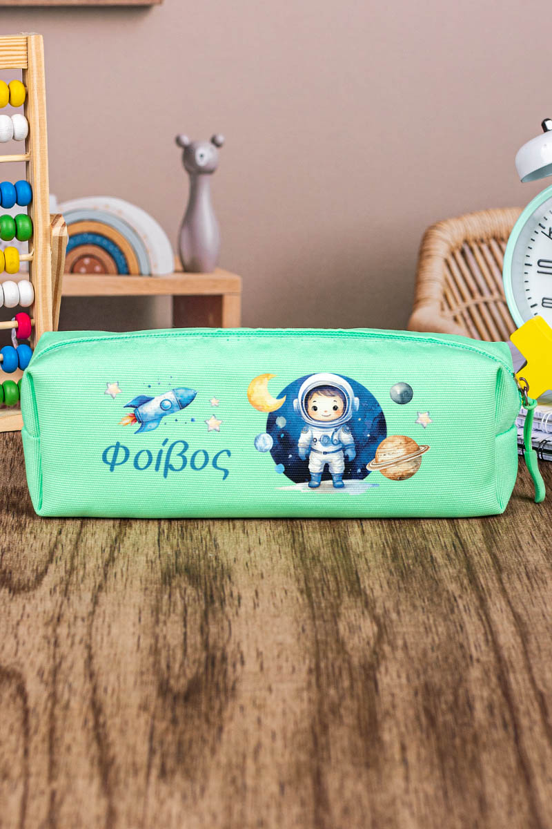 Σχολική Κασετίνα με Όνομα, σε Πετρόλ Χρώμα & Σχέδιο Πλανήτες