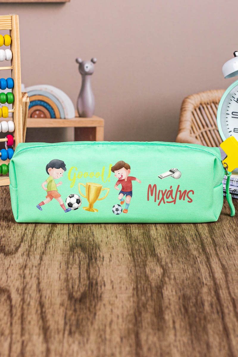 Σχολική Κασετίνα με Όνομα, σε Πετρόλ Χρώμα & Σχέδιο Champions