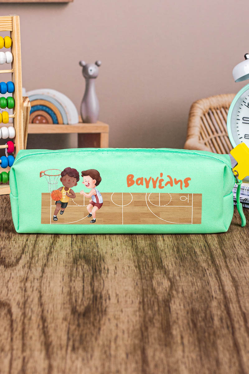 Σχολική Κασετίνα με Όνομα, σε Πετρόλ Χρώμα & Σχέδιο Τρίπλα