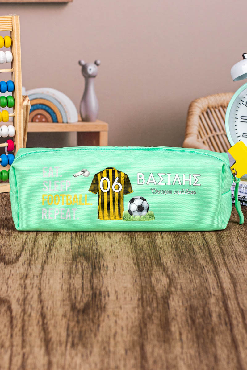 Σχολική Κασετίνα με Όνομα, σε Πετρόλ Χρώμα & Σχέδιο Φανέλα 2