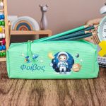 Σχολική Κασετίνα με Όνομα, σε Πετρόλ Χρώμα & Σχέδιο Πλανήτες