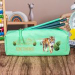 Σχολική Κασετίνα με Όνομα, σε Πετρόλ Χρώμα & Σχέδιο Τίγρης