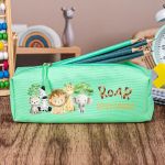 Σχολική Κασετίνα με Όνομα, σε Πετρόλ Χρώμα & Σχέδιο Ζούγκλα