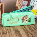 Σχολική Κασετίνα με Όνομα, σε Πετρόλ Χρώμα & Σχέδιο Τίγρης