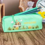 Σχολική Κασετίνα με Όνομα, σε Πετρόλ Χρώμα & Σχέδιο Σαφάρι