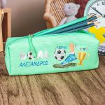 Σχολική Κασετίνα με Όνομα, σε Πετρόλ Χρώμα & Σχέδιο Γκολ