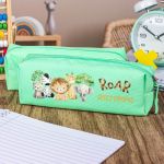 Σχολική Κασετίνα με Όνομα, σε Πετρόλ Χρώμα & Σχέδιο Ζούγκλα