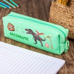 Σχολική Κασετίνα με Όνομα, σε Πετρόλ Χρώμα & Σχέδιο Dino