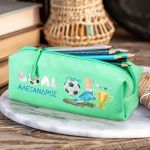 Σχολική Κασετίνα με Όνομα, σε Πετρόλ Χρώμα & Σχέδιο Γκολ