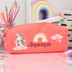 Σχολική Κασετίνα με Όνομα, σε Κοραλί Χρώμα & Σχέδιο Milkshake