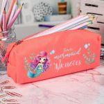 Σχολική Κασετίνα με Όνομα, σε Κοραλί Χρώμα & Σχέδιο Άριελ