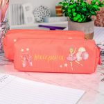 Σχολική Κασετίνα με Όνομα, σε Κοραλί Χρώμα & Σχέδιο Μπαλαρίνα