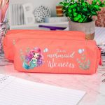 Σχολική Κασετίνα με Όνομα, σε Κοραλί Χρώμα & Σχέδιο Άριελ