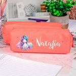 Σχολική Κασετίνα με Όνομα, σε Κοραλί Χρώμα & Σχέδιο Stars