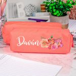 Σχολική Κασετίνα με Όνομα, σε Κοραλί Χρώμα & Σχέδιο Blossom
