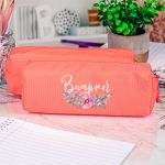 Σχολική Κασετίνα με Όνομα, σε Κοραλί Χρώμα & Σχέδιο Poppy