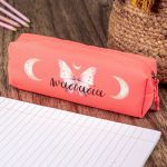 Σχολική Κασετίνα με Όνομα, σε Κοραλί Χρώμα & Σχέδιο Φεγγάρια