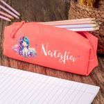 Σχολική Κασετίνα με Όνομα, σε Κοραλί Χρώμα & Σχέδιο Stars