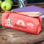 Σχολική Κασετίνα με Όνομα, σε Κοραλί Χρώμα & Σχέδιο Milkshake