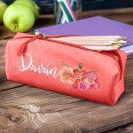 Σχολική Κασετίνα με Όνομα, σε Κοραλί Χρώμα & Σχέδιο Blossom