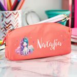 Σχολική Κασετίνα με Όνομα, σε Κοραλί Χρώμα & Σχέδιο Stars