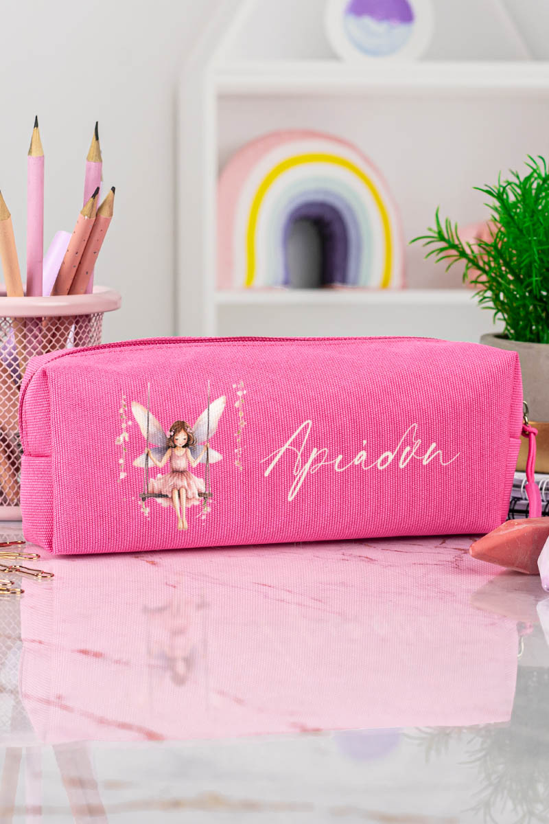 Σχολική Κασετίνα με Όνομα, σε Φούξια Χρώμα & Σχέδιο Παραμύθι