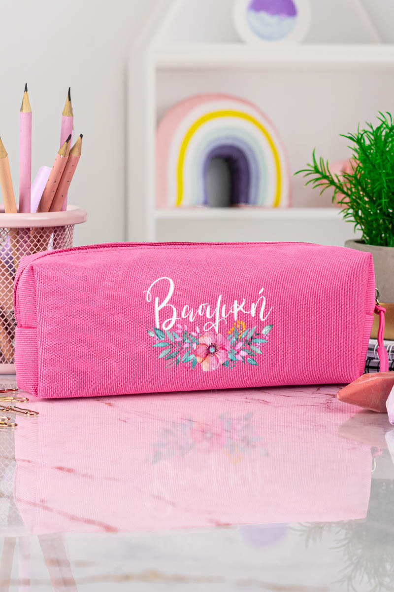 Σχολική Κασετίνα με Όνομα, σε Φούξια Χρώμα & Poppy