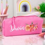 Σχολική Κασετίνα με Όνομα, σε Φούξια Χρώμα & Blossom