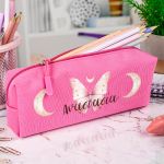 Σχολική Κασετίνα με Όνομα, σε Φούξια Χρώμα & Σχέδιο Φεγγάρια
