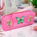 Σχολική Κασετίνα με Όνομα, σε Φούξια Χρώμα & Σχέδιο Ανθοί