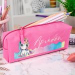 Σχολική Κασετίνα με Όνομα, σε Φούξια Χρώμα & Unicorn