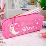 Σχολική Κασετίνα με Όνομα, σε Φούξια Χρώμα & Σχέδιο Νύχτα