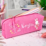 Σχολική Κασετίνα με Όνομα, σε Φούξια Χρώμα & Σχέδιο Κουνελάκι